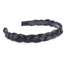 Gledola Braided Headband with Teeth Braids Hair Band with Teeth Synthetic Hair Band Braided Hair Band (Natural Black)