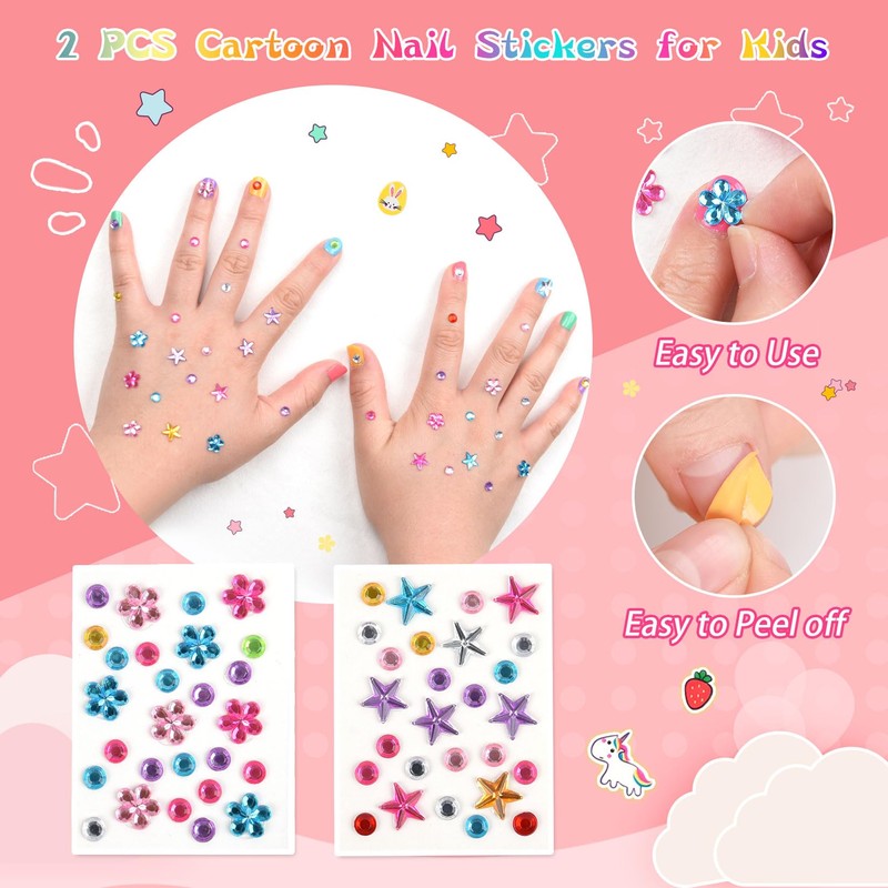 wakaniya Kids Nail Polish Set for Girls with Gems Nail