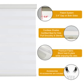 Persilux Cordless Zebra Blinds for Windows Free-Stop Roller Shades (71" W X 72" H, Cream) Dual Layer Light Cintrol for Day and Night, Light Filtering Sheer Shades for Home, Easy to Install