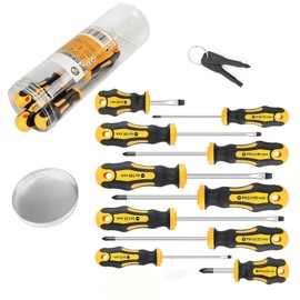 12-Piece Screwdriver Set Made of Chrome Vanadium Steel in Barrel, 5 Phillips and 5 Slotted Screwdrivers with 2 Pieces Portable Screwdriver, Professional Screwdriver Set with Handle