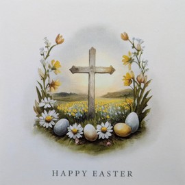Set of 8 Easter Cards – Christian Religious Easter Greeting Cards with Cross & Spring Flowers
