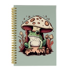 Knibeo Frog Under a Mushroom Notebook Journal - Frog Notebook, Mushroom Notebook, Mushroom Gifts for Mushroom Lovers, Frogs Gifts for Frog Lovers, 5.5×8.3 Spiral Bound Notebook with 164 Pages