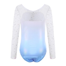 Sinoeem Gymnastics Leotards for Girls Long Sleeve Diamond Splice Tank Leotard Dress Gradient Color Sparkle Dancing Ballet Leotard Athletic Dancewea (Blue-long sleeved, 7-8 year)