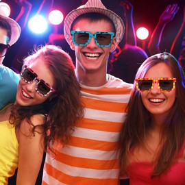 16 Pack Pixeled Sunglasses Bulk Miner Pixel Theme Party Glasses 8 Bit Mosaic Gamer Photo Props for Adults Teens