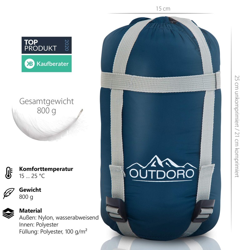 Outdoro Ultra-Light Sleeping Bag Small Pack Size Light Thin and