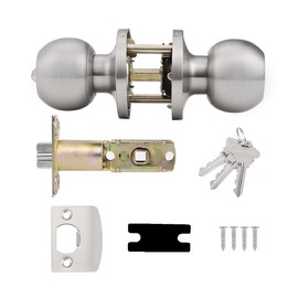 UONIKA 3 Pack Stainless Ball Door Knobs with Lock and Key - Round Ball Entry Lock Interior/Exterior Door Knob for Bedroom/Bathroom