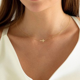 SUFOPE Cross Necklace for Women 14K Gold Plated Cross Necklace Dainty Sideways Cross Necklace Minimalist Cross Chain Choker Jewelry