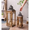 Large Farmhouse Decorative Wooden Lantern Set of 2, Rustic Brown