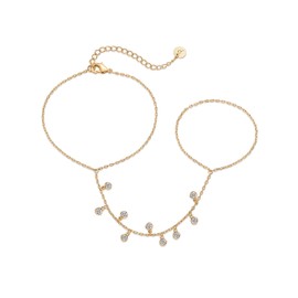 PAVOI 14K Yellow Gold Plated Cubic Zirconia Hand Chain Bracelet for Women | Dainty Multi-Stone Bracelet and Ring Chain Body Jewelry