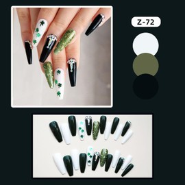 St. Patrick's Day Press on Nails Square Clover Artificial Medium Rhinestone Fake Nails with Green Clover Glitter Designs Shamrocks Full Cover Acrylic Ireland False Nails Glue Fingernails for Women