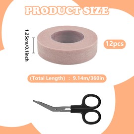 1.25 cm x 9.14 m Micropore Tape, 12 Rolls Eyelash Tape, Flexible Skin Tape, Waterproof Nose Tape, Breathable Nose Tape with Scissors, Kinesiotapes Skin Colours for Wound Injuries Swelling Sports