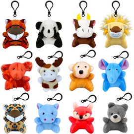 XIPEGPA 12 PCS Mini Plush Jungle Animals Keychain Set Small Stuffed Animals for Goodie Bags Schools Birthday Party Favor Supplies（Jungle）