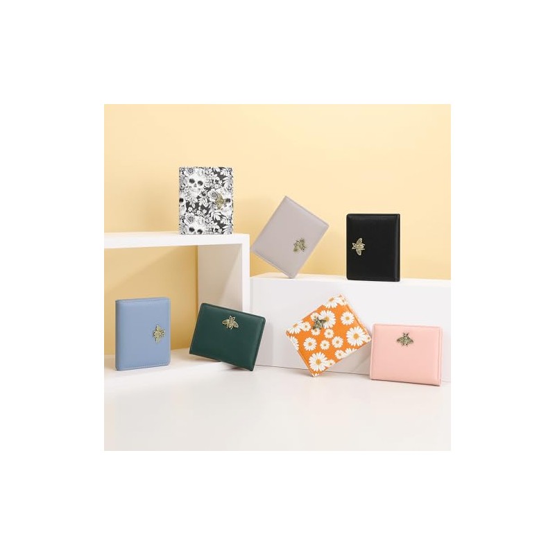 portafolios pequeña para mujer, con bloqueo RFID, bolsillo doble, delgada,