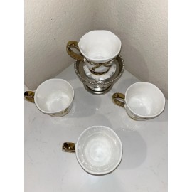 Yeti 4-NWT YEDI HOUSEWARE COQUETTE METALLIC GOLD BOW DESIGN CERAMIC COFFEE MUGS