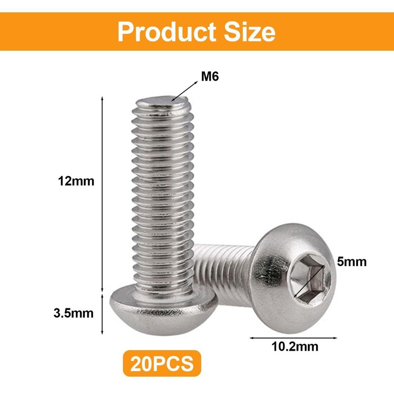 20 Pieces of Hexagon Socket Screws, Round Head Screws, Hardware