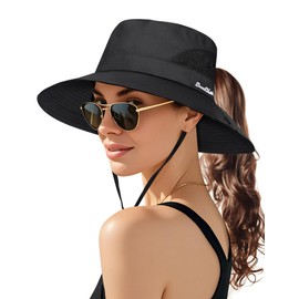 Becellen Women's Sun Hat, UV Protection Sun Protection Hat, Summer Hat, Wide Brim with Ponytail Hole, Outdoor Fishing Hat, Hiking Hat, Tropical Hat, Safari Hat, black, Unit size