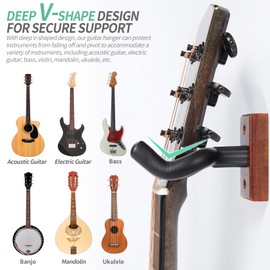 WOGOD Guitar Wall Mount - Hanger Holder for Acoustic Electric Guitars Bass Ukulele - Solid Wood Wall Stand
