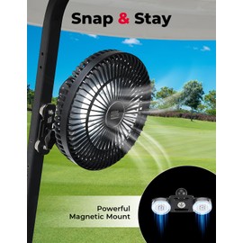 KEMIMOTO Magnetic Golf Cart Fan UTV Fan with 3 Light Modes & 6-Speed, 8-Inch Battery Operated for Golf Cart, Forklift, Tractor, UTV, Compatible with EZGO Valor RXV Club Car Evolution Ranger Defender