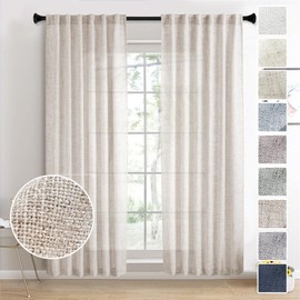 MEETBILY Natural Faux Linen Curtains 84 Inches Long for Living Room 2 Panels Set Rod Pocket Linen Textured Semi Sheer Window Drapes Light Filtering Neutral Modern Farmhouse Curtain Panels for Bedroom