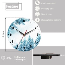 SPUNKER Christmas Clock for Bedroom,Winter Forest Wall Clocks for Living Room Decor,Snow Trees Kitchen Clocks Wall Battery Operated - 10 Inch Round Bathroom Wall Clock Silent Non-Ticking
