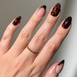 Glamnetic Press On Nails - KILLAZILLA | Short Almond Tortoiseshell Fake Nails with French Tips, Reusable | 15 Sizes - 30 Nail Kit with Glue