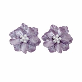 Camellia Flower Pearl Stud Earrings Boho Elegant White Pink Rose Floral Flowers Simulated Pearls Beads Lightweight Earrings for Women Wedding Bridal Birthday Party Spring Summer Holiday Jewelry Gifts (Purple)