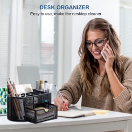 Lenfuos Schreibtisch Organizer, Mesh Metall Büro-Organizer mit Schublade und Stifthalter für Stifte, Hefter, Ordnerklammern, Haftnotizen, Platzsparendes Desk Organizer