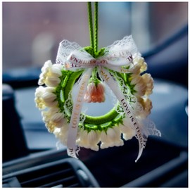 Cute Crochet Plant Car Accessory Handmade Crochet Cute car Decor，Car Mirror Hanging Accessories ，Cute Crochet Orchid Hanging Ornament (White)