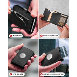 SF SCOFIELD Men's Modern Black RFID Protected, Spacious Slim Wallet with 8 Card Slots, Coin Compartment, Zip Pocket for Banknotes