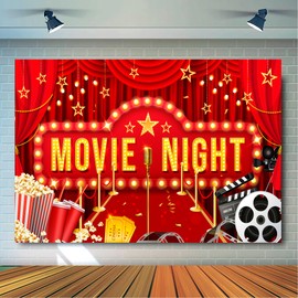 Movie Night Backdrop, 70.8''x43.3'' Movie Night Birthday Party Backdrop/Moive Night Photography Background/Movie Party Photo Background for Movie Night Decorations Photo Booth Props