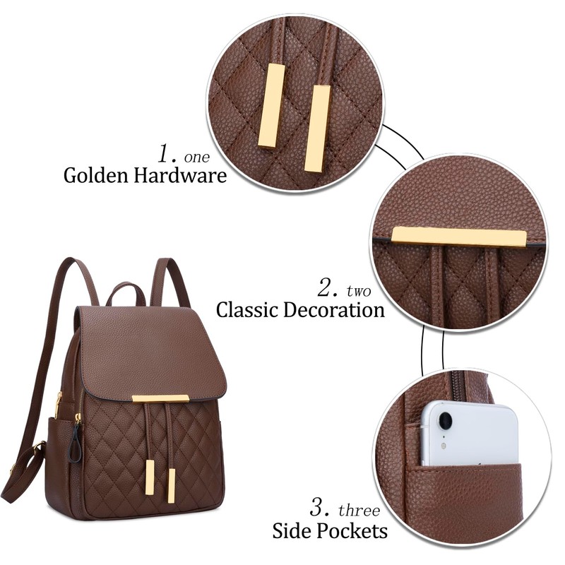 KKXIU Trendy Leather Backpack Purse for Women and Ladies Shoulder