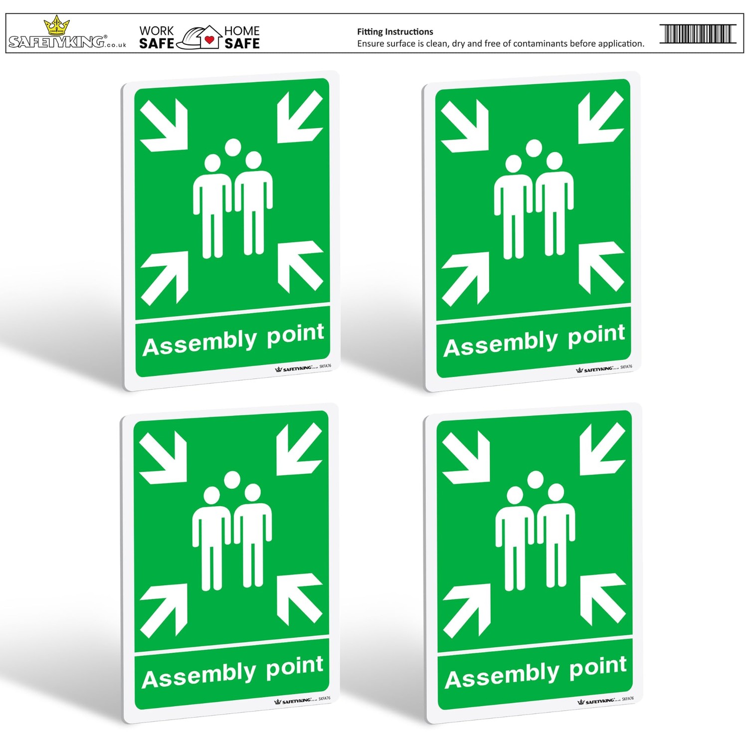 SAFETYKING® 4 pcs Fire Assembly Point Sign 1mm Rigid PVC Signs -L 30cm ...