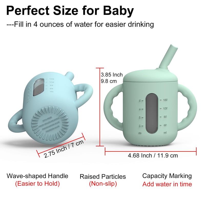 Seposeve 2 Pack Silicone Sippy Cups, Leak-Proof Baby Straw Cup