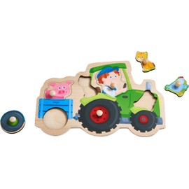 HABA 305550 Gripping Puzzle Funny Tractor Ride Grabbing Puzzle from 1 Year Colourful