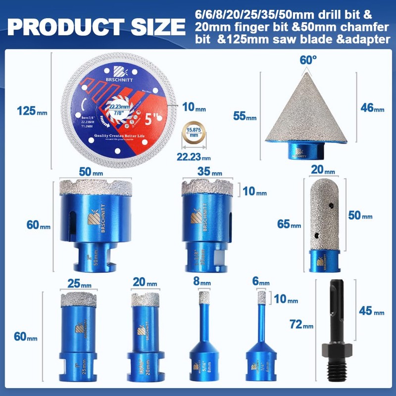 BRSCHNITT Diamond Core Drill Bit Set - Tile Hole Saw