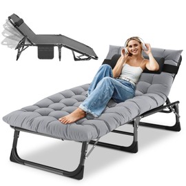 DoCred 5-Fold Camping cot for Adults, Adjustable Folding Bed Reclining Folding Lounge Chairs, 2-Sided Mattress with Pillow, Portable Intdoor Folding Sleeping Cots Bed