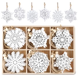 AOMOWA Wooden Snowflakes, 30PCS White Christmas Tree Decorations Hanging Snowflake Pendants for Winter Holiday Home Decor Kids Paint Crafts