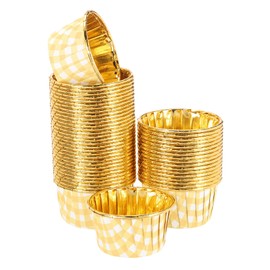 sourcing map 100 Pcs Single-Sided Aluminum Foil Cupcake Liners, Greaseproof Muffins Baking Cupcakes for Wedding Birthday Party Decoration, Yellow (Round-Grid)