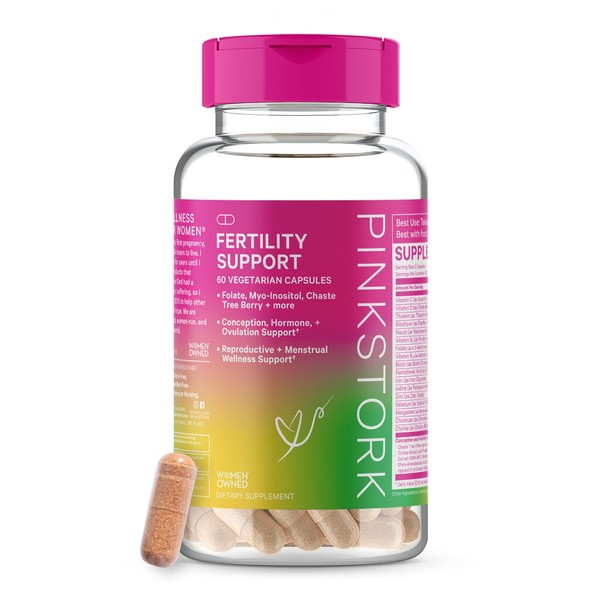 Pink Stork Fertility Support: Fertility Supplements for Women with Inositol, Vitex, Ashwagandha, Folate, & Vitamin C, Hormone Balance for Women, Fertility Prenatal Vitamins, Women-Owned, 60 Capsules