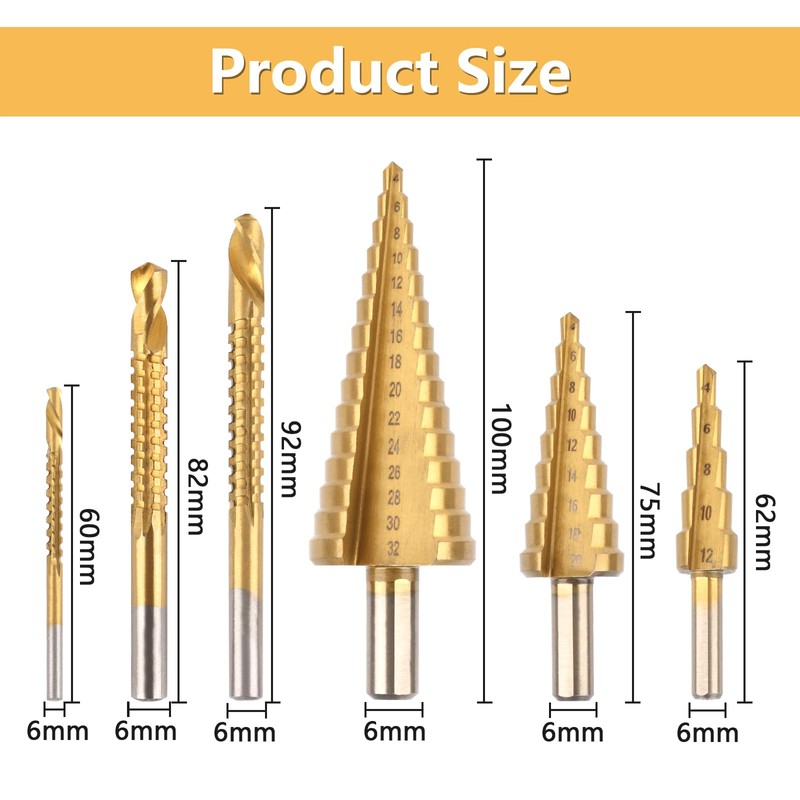MXTIMWAN HSS 6-Piece Step Drill Set, Taper Drill Metal, Peeling