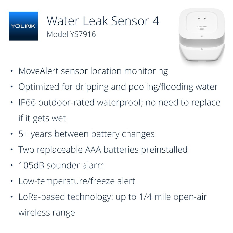 YoLink Water Leak Detector 4 with 105dB Audio Alarm, App