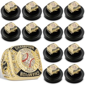 12 Pcs Baseball Championship Rings & Trophy Display Set