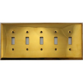 Unlacquered Polished Brass 5 Gang Toggle Light Switch Wall Plate