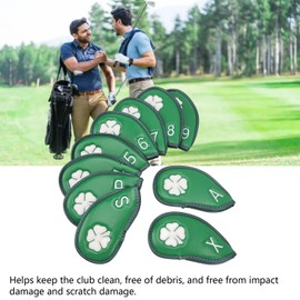 10pcs Iron Covers, Leather Covers for Iron with Magic Tape, Club Cover Fit All Brands for Callaway Cobra Etc (Green)