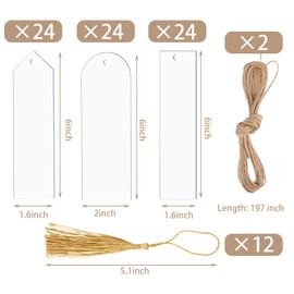 146 PCS Acrylic Bookmark Blanks Bulk Clear Acrylic Craft Bookmarks with 72PCS Colorful Tassels and 2 Rolls of Twine Strings for DIY Bookmarks Crafts Hanging Tag Graduation Gifts, 3 Shape