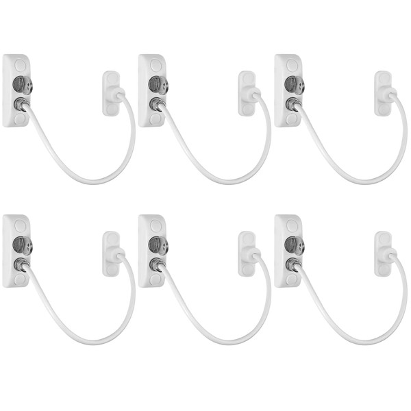 eSynic Popular 6pcs Window Restrictor Locks Durable UPVC Window Locks for Baby Safety Children Window Security Wire Latch with Keys Perfect for Home Public Applications-White