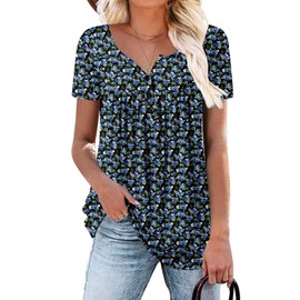 CHICZONE Women's Summer V Neck Short Sleeve Tunic Tops Shirts Ruffle Casual Buttons Up Blouse