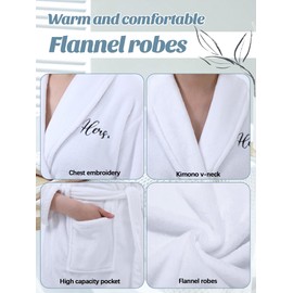 Jecery 2 Pack Couple's White Flannel Robes - His and Hers Bathrobes Embroidered Long Sleeve Soft Spa Matching Robes for Wedding Engagement Anniversary Bridal Shower Gifts