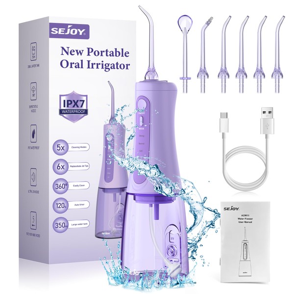 Wireless Oral Irrigator, Test Winner 2024, 5 Modes and 8 Nozzles, Portable 350 ml Electric Oral Irrigator, Dental Irrigator for Home and Travel, IPX7 Waterproof
