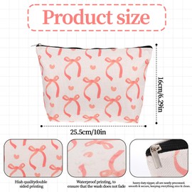 Qianyu Pink Bow Makeup Bag for Women Cute Trendy Travel Toiletry Bag with Zipper Canvas Cosmetic Storage Pouch Aesthetic Bow Purse Organizer Bag for Home School